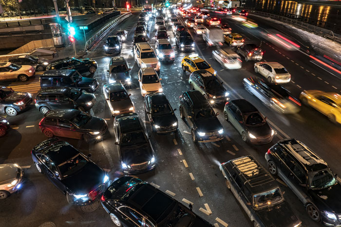 night traffic jam on busy street | Car Accidents Caused by Poor Road Design
